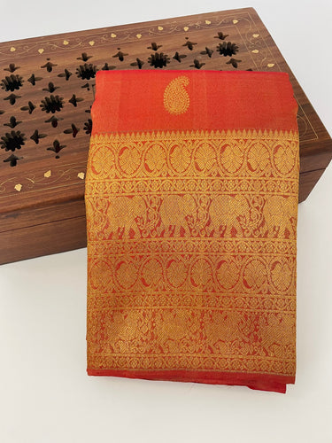 Kanchipuram Tissue Silk Saree | Red & Gold | Pure Zari | Pure Silk | Handwoven | Ships from California | Pushpam - ShopNaya Exclusive